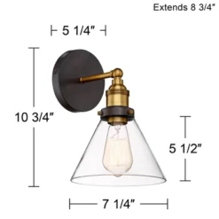 360 Lighting Burke Industrial Modern Wall Light Sconce Dark Bronze Brass Hardwire 7 1/4" Fixture LED Clear Glass For Bedroom Bathroom Living Room -360 Lighting GUEST d9a8d45d 4b38 4c74 8334 4df6b5bf8788 1