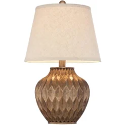 360 Lighting Modern Accent Table Lamps 22" High Set Of 2 Warm Bronze Geometric Urn Tapered Drum Shade For Living Room Family Bedroom Office -360 Lighting GUEST d9dae82b 03fd 47a4 8e94 6cac1450de7c