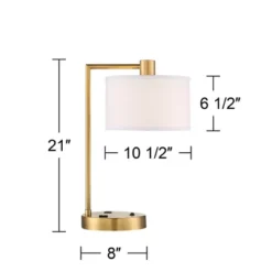 360 Lighting Colby Modern Desk Lamp 21" High Antique Gold With USB And AC Power Outlet In Base White Linen Drum Shade For Bedroom Living Room Desk -360 Lighting GUEST d9e19dcf ce5f 4e15 9d9f 7f55cf6dbfbc