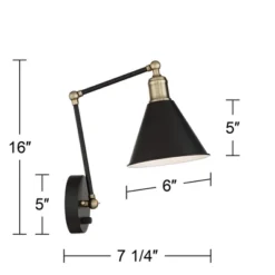360 Lighting Wray Modern Wall Lamp Set Of 2 Black Brass Plug-in 6" Light Fixture Up Down Adjustable Cone Shade For Bedroom Reading Living Room Hallway -360 Lighting GUEST da3e48ad 73c4 4549 a660 1feea64a982e