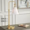 360 Lighting Brynn 25 1/2" High Industrial Desk Lamp Dual USB Port Gold Brass Finish Metal Single White Cone Shade Home Office Living Room Charging -360 Lighting GUEST daf2c5e6 47d9 4183 850a 492bcd3dced8