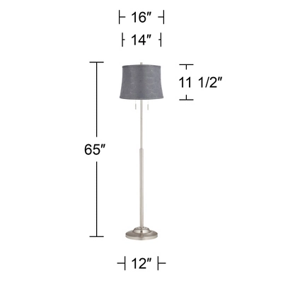 360 Lighting Abba Modern 65" Tall Standing Floor Lamp Skinny Pole Twin Pull Chain Silver Metal Brushed Steel Finish Bedroom Drum Tieling Gray Shade 5 360 Lighting Abba Modern 65" Tall Standing Floor Lamp Skinny Pole Twin Pull Chain Silver Metal Brushed Steel Finish Bedroom Drum Tieling Gray Shade - Image 3