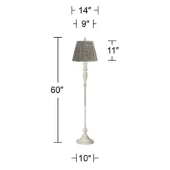360 Lighting Colonnade Traditional Country 60" Tall Standing Floor Lamp Metal Antique White Finish Living Room Bedroom House Pleated Misha Green Shade -360 Lighting GUEST dcf31963 6443 4a9c 9f52 6e56c545f758
