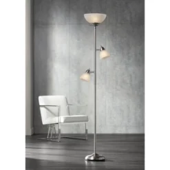 360 Lighting Ellery Modern Torchiere Floor Lamp With Side Lights 72" Tall Brushed Nickel Frosted White Glass Shade For Living Room Reading Bedroom