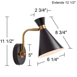 360 Lighting Venice Mid Century Modern Wall Lamps Set Of 2 Matte Black Brass Plug-in 6 1/4" Light Fixture Cone Shade For Bedroom Reading Living Room 12 360 Lighting Venice Mid Century Modern Wall Lamps Set Of 2 Matte Black Brass Plug-in 6 1/4" Light Fixture Cone Shade For Bedroom Reading Living Room -360 Lighting GUEST df7c8e87 1701 4b2a 8fe8 322244cfc529