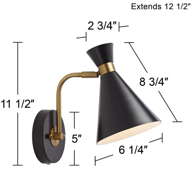 360 Lighting Modern Wall Lamp With USB Port Matte Black Brass Plug-In 6 1/4" Light Fixture Cone Shade For Bedroom Bedside House Reading 5 360 Lighting Modern Wall Lamp With USB Port Matte Black Brass Plug-In 6 1/4" Light Fixture Cone Shade For Bedroom Bedside House Reading - Image 3