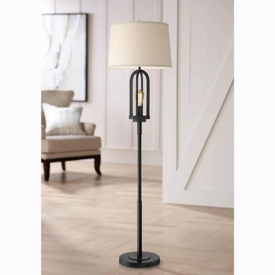 360 Lighting Marcel Rustic Farmhouse Floor Lamp 64" Tall Black Metal With LED Nightlight Natural Linen Drum Shade For Living Room Bedroom Office House 3 360 Lighting Marcel Rustic Farmhouse Floor Lamp 64" Tall Black Metal With LED Nightlight Natural Linen Drum Shade For Living Room Bedroom Office House