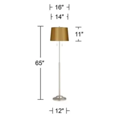 360 Lighting Abba Modern 65" Tall Standing Floor Lamp Skinny Pole Twin Pull Chain Silver Metal Brushed Steel Finish Living Room Drum Sydnee Gold Shade -360 Lighting GUEST e40b4fa9 abe9 4bbd be12 62acf96a170c