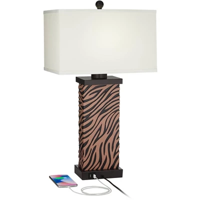 360 Lighting Modern Table Lamps Set Of 2 With USB Charging Port 27" Tall Zebra Faux Wood Off-White Fabric Shade For Bedroom Bedside House 4 360 Lighting Modern Table Lamps Set Of 2 With USB Charging Port 27" Tall Zebra Faux Wood Off-White Fabric Shade For Bedroom Bedside House - Image 2