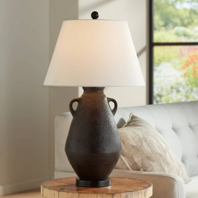 360 Lighting Las Cruces 28" Tall Jar With Handles Farmhouse Rustic Country Cottage Table Lamp Black Single White Shade Living Room Bedroom Bedside 3 360 Lighting Las Cruces 28" Tall Jar With Handles Farmhouse Rustic Country Cottage Table Lamp Black Single White Shade Living Room Bedroom Bedside