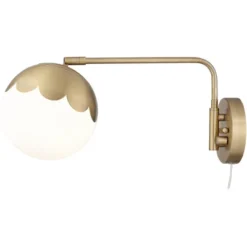 360 Lighting Kelowna Mid Century Modern Swing Arm Wall Lamp Brass Plug-in Light Fixture Globe Glass Shade For Bedroom Bedside Living Room Reading Home -360 Lighting GUEST e61d7184 a274 418d 9848 9921ecaa6908 1
