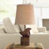 360 Lighting Bird Moderne Rustic Farmhouse Accent Table Lamp 15 1/2" High Sculptural Crackle Bronze Brown Natural Burlap Drum Shade Bedroom Nightstand -360 Lighting GUEST e6d2792c 3714 46c5 936a d62413e88c2b