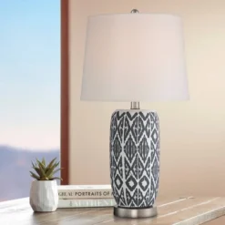 360 Lighting Modern Accent Table Lamps 23 1/2" High Set Of 2 White Gray Ceramic White Fabric Drum Shade Decor For Bedroom Living Room -360 Lighting GUEST e7205eb6 6d26 4034 97c4 f1e116a1ff77