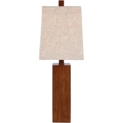 360 Lighting Modern Rustic Accent Table Lamps 23" High Set Of 2 Faux Wood Rectangular Block Brown Tan Fabric Shade For Bedroom Living Room House Home -360 Lighting GUEST e75ba8f8 6d1e 4c92 8da3 088c0a7c82e2