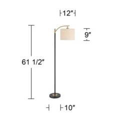 360 Lighting Rayna Mid Century Modern Downbridge Floor Lamp 61 1/2" Tall Black Gold Metal Off White Linen Drum Shade For Living Room Reading Bedroom -360 Lighting GUEST e786ae3c 58f3 422b 958b be1fbf86a813