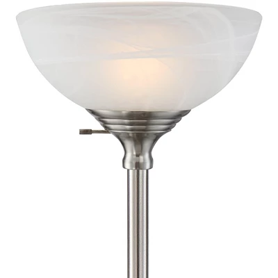 360 Lighting Maddox Modern Torchiere Floor Lamp 71" Tall Satin Nickel Silver Metal Alabaster Glass Shade For Living Room Bedroom Office House Home 5 360 Lighting Maddox Modern Torchiere Floor Lamp 71" Tall Satin Nickel Silver Metal Alabaster Glass Shade For Living Room Bedroom Office House Home - Image 3