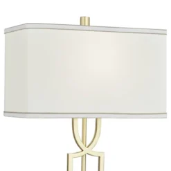 360 Lighting Modern Table Lamps 28 1/4" Tall Set Of 2 Gold Metal White Rectangular Shade For Living Room Bedroom House Bedside -360 Lighting GUEST e7c17c3c b281 4e98 8a1f f22e7fc6d0ba