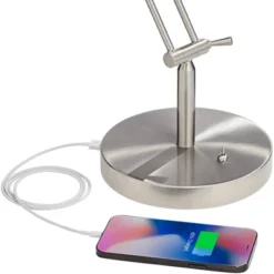 360 Lighting Xenos Modern Desk Lamp 20" High Satin Nickel With USB Charging Port LED Adjustable Arm White Head For Bedroom Living Room Bedside Reading -360 Lighting GUEST e8f9f0f9 8f3c 4676 9c59 473fdeb4387c