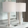 360 Lighting Geoff Modern Table Lamps 26" High Set Of 2 Brushed Nickel With USB Charging Port White Drum Shade For Bedroom Living Room Bedside Desk -360 Lighting GUEST e973f557 1829 4493 9b0c 1137b8972883