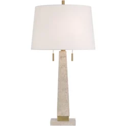 360 Lighting Lorena 29 1/4" Tall Modern Coastal End Table Lamp Pull Chain Sandstone Beige Brass Finish Metal Single White Shade Living Room Bedroom -360 Lighting GUEST e97629c2 1e4a 46f0 b746 f4db94348ffb