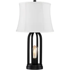 360 Lighting Marcel Industrial Table Lamps 24 1/4" High Set Of 2 Black With USB Charging Port And Nightlight LED Cream Shade For Bedroom Bedside Desk -360 Lighting GUEST ea3a164c fa0b 40e2 a3ea 4302b9441968