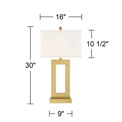 360 Lighting Marshall Modern Table Lamp 30" Tall Gold Open Base Oatmeal Rectangular Shade For Bedroom Living Room Bedside Nightstand Office House Home 5 360 Lighting Marshall Modern Table Lamp 30" Tall Gold Open Base Oatmeal Rectangular Shade For Bedroom Living Room Bedside Nightstand Office House Home - Image 3