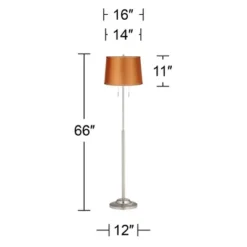 360 Lighting Abba Modern Floor Lamp Standing 66" Tall Brushed Nickel Metal Satin Orange Fabric Drum Shade For Living Room Bedroom Office House Home