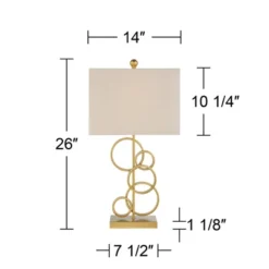 360 Lighting Saul Modern Table Lamp 26" High Brass Gold Metal Open Rings Oatmeal Fabric Rectangular Shade For Bedroom Living Room Bedside Nightstand -360 Lighting GUEST ecaf6bd9 f899 4f06 9074 a521169d9a10