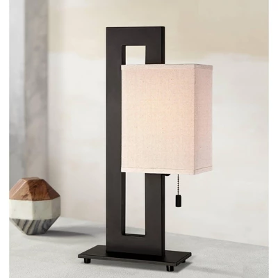 360 Lighting Modern Accent Table Lamps 20.5" High Set Of 2 Espresso Bronze Metal Open Rectangular Oatmeal Box Shade For Living Room Family 9 360 Lighting Modern Accent Table Lamps 20.5" High Set Of 2 Espresso Bronze Metal Open Rectangular Oatmeal Box Shade For Living Room Family - Image 7
