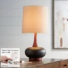 360 Lighting Mid-Century Modern Table Lamp With USB Charging Port 24.5" High Brown Ceramic Off-White Cylinder Shade Bedroom House (Color May Vary) -360 Lighting GUEST ede2fff1 d7d5 4013 bc6a f49e18c98c5a