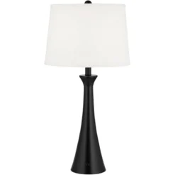 360 Lighting Karl Modern Table Lamps 28 1/4" Tall Set Of 2 Black Metal With USB And AC Power Outlet In Base White Drum Shade For Bedroom Living Room -360 Lighting GUEST eefd225b 45a3 4a83 9c7d 82bbd7644a0d
