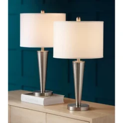 360 Lighting Geoff Modern Table Lamps 26" High Set Of 2 Brushed Nickel With USB Charging Port White Drum Shade For Bedroom Living Room Bedside Desk -360 Lighting GUEST ef0b14cd a089 43c0 bae8 41b8bd89f83c
