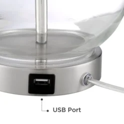 360 Lighting Modern Accent Table Lamps 21.75" High Set Of 2 With USB Charging Port Clear Glass Blue Drum Shade For Living Room Desk Bedroom Office -360 Lighting GUEST f00df3f3 b391 468b 9ff0 9e1d85d13e1c