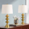 360 Lighting Stacked Diamonds 24" High Small Mid Century Modern Table Lamps Set Of 2 Gold Finish Metal White Shade Living Room Bedroom Bedside