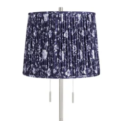 360 Lighting 37 360 Lighting Abba Modern 65" Tall Standing Floor Lamp Skinny Pole Twin Pull Chain Silver Metal Brushed Steel Finish Bedroom Pleated Deep Blue Shade