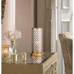 360 Lighting Modern Accent Table Lamp 12" High Brass Metal Lattice Outer Mercury Glass Inner Shade For Bedroom Bedside Nightstand -360 Lighting GUEST f0c7b3d6 9fe7 499f b5a4 2de1f4dc7603