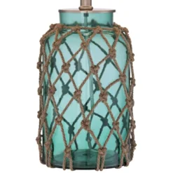 360 Lighting Crosby Coastal Accent Table Lamp 22 1/2" High Coastal Blue Green Glass Rope Off White Drum Shade For Bedroom Living Room Bedside Office -360 Lighting GUEST f1fe16aa ca09 4994 b5df f65de5051da1