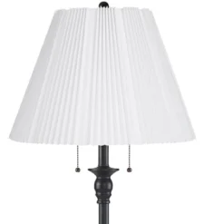 360 Lighting Dyna Traditional 58" Tall 2-Light Standing Floor Lamp Skinny Pole Pull Chain Black Finish Living Room Bedroom Knife Pleated White Shade