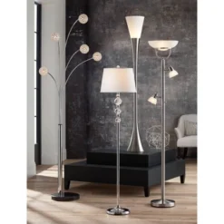 360 Lighting 3 In 1 Modern Torchiere Floor Lamp With Side Lights 70" Tall Brushed Nickel White Glass Shades For Living Room Reading Bedroom House Home -360 Lighting GUEST f2691b9c 35a7 4ada ac0c d0ee693c4cff