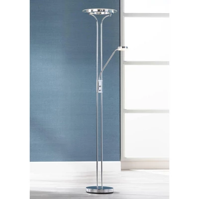 360 Lighting Perseus Modern Torchiere Floor Lamp With Reading Light 71 3/4" Tall Chrome Silver Metal LED Adjustable For Living Room Bedroom House Home 3 360 Lighting Perseus Modern Torchiere Floor Lamp With Reading Light 71 3/4" Tall Chrome Silver Metal LED Adjustable For Living Room Bedroom House Home