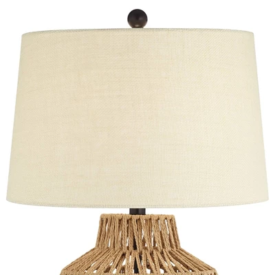 360 Lighting San Marcos Modern Coastal Table Lamp 27" Tall Natural Wicker Oatmeal Drum Shade For Bedroom Living Room Bedside Nightstand Office Kids 5 360 Lighting San Marcos Modern Coastal Table Lamp 27" Tall Natural Wicker Oatmeal Drum Shade For Bedroom Living Room Bedside Nightstand Office Kids - Image 3