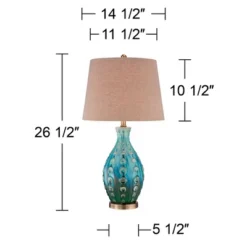360 Lighting Mid Century Modern Table Lamps 26.5" High Set Of 2 Ceramic Teal Handmade Tan Linen Tapered Shade For Living Room Bedroom (Color May Vary) -360 Lighting GUEST f34c4b82 22b7 4f7b a193 3e2250da57be