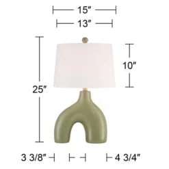 360 Lighting Lyrah 25" High Mid Century Modern Table Lamp Green Glaze Finish Ceramic Single White Shade Living Room Bedroom Bedside Nightstand House -360 Lighting GUEST f365285a 08a9 4b70 b3c7 a96aaa45bb5b
