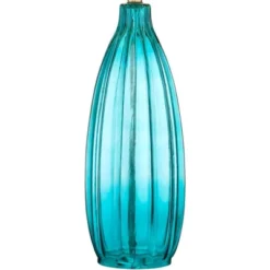 360 Lighting Stella Modern Coastal Table Lamp 30" Tall Fluted Blue Ribbed Glass White Drum Shade For Bedroom Living Room Bedside Nightstand Office -360 Lighting GUEST f470d68d 27da 44d9 b057 2bd9076a818b