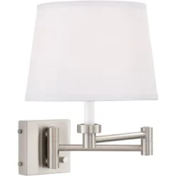 360 Lighting Vero Modern Swing Arm Wall Lamp Brushed Nickel Plug-in Light Fixture With USB Charging Port White Drum Shade For Bedroom Bedside Reading -360 Lighting GUEST f5a4e3c4 a9e9 493d 8b10 672bce27074f