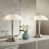 360 Lighting Deco Modern Accent Table Lamps 17" High Set Of 2 Brushed Steel Touch On Off White Glass Dome Shade For Bedroom Bedside Nightstand Office -360 Lighting GUEST f5d36c1f 8e2e 4993 b10e ec30ddbfd567