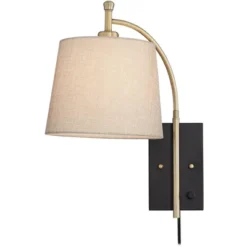 360 Lighting Chester Modern Swing Arm Wall Lamp Brass Black Plug-in Light Fixture Tan Drum Shade For Bedroom Bedside Living Room Reading Home House -360 Lighting GUEST f68fa446 6b32 4fe1 942f 5247948939f4