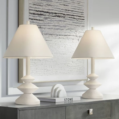 360 Lighting Modern Table Lamps 24 1/2" High Set Of 2 White Sculpture Fabric Cone Shade For Bedroom Living Room House Home Bedside Nightstand Office 3 360 Lighting Modern Table Lamps 24 1/2" High Set Of 2 White Sculpture Fabric Cone Shade For Bedroom Living Room House Home Bedside Nightstand Office