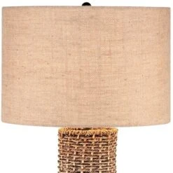 360 Lighting Coastal Table Lamp 28.5" Tall Woven Seagrass Burlap Drum Shade For Living Room Family Bedroom Bedside Nightstand Office -360 Lighting GUEST f75ecbcf e1e2 4410 9fbc f131b5b0a88d