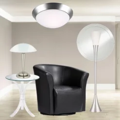 360 Lighting Deco Modern Accent Table Lamp 17" High Brushed Steel Touch On Off White Glass Dome Shade For Bedroom Bedside Nightstand Office Family -360 Lighting GUEST f764664f 03db 494f 90b2 6765c21e3570